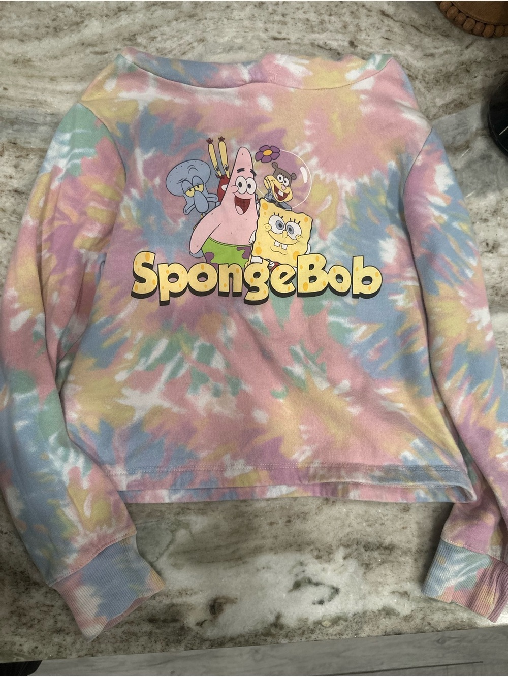 SpongeBob Squarepants Pastel Tie-Dye Crewneck Sweatshirt - Pink Blue Yellow